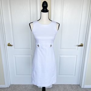 Ann Taylor 0P‎ White Round Collared Brown Buttoned Belted Sheath Dress